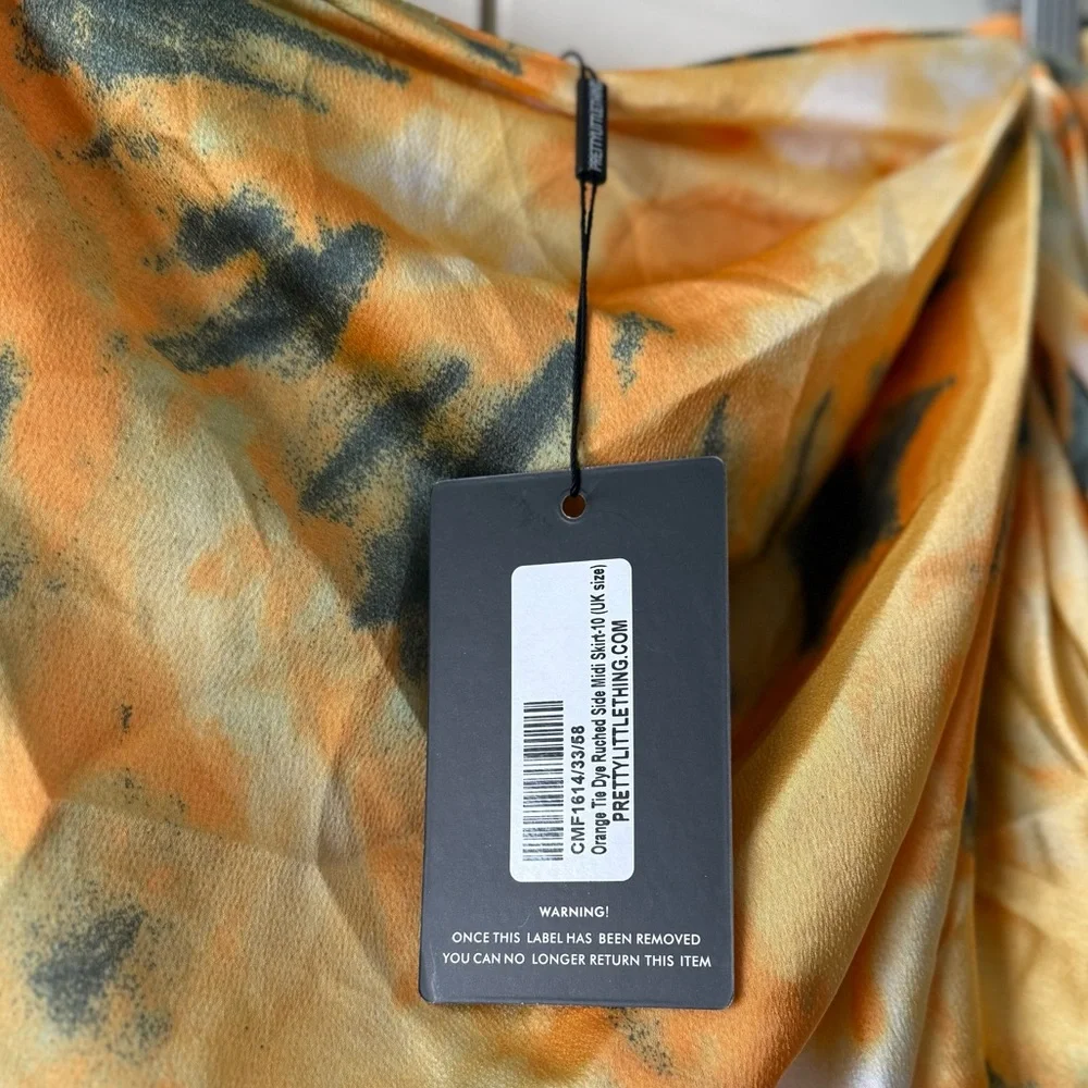 NWT PrettyLittleThing Yellow and Orange Tie-Dye Draped Midi Skirt w Slit US 6 - Picture 4 of 7